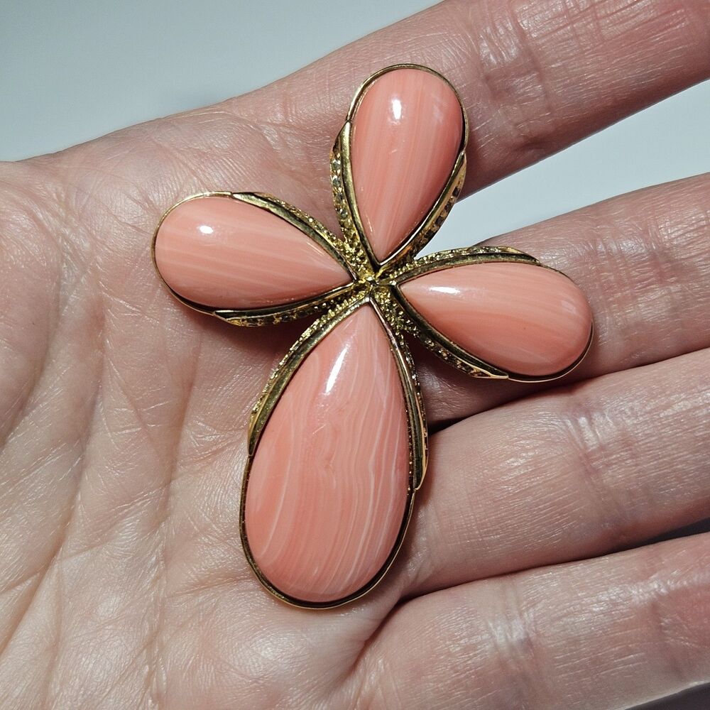 Suzanne Somers Vermeil Gold Over Sterling Coral Colored Cross Pendant